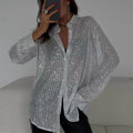 Silver Mini-Sequin Long-Sleeve Top