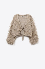 Beige Cropped Chunky Knit Cardigan