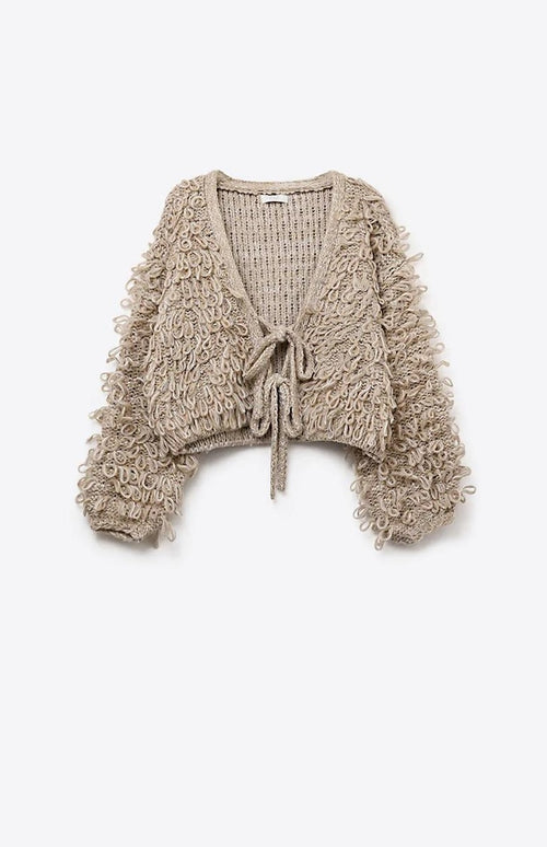 Beige Cropped Chunky Knit Cardigan