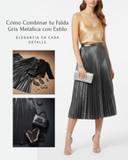 Silver Pleated Midi Skirt