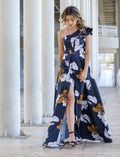 Vestido Largo con Diseño One Shoulder Estampado Floral