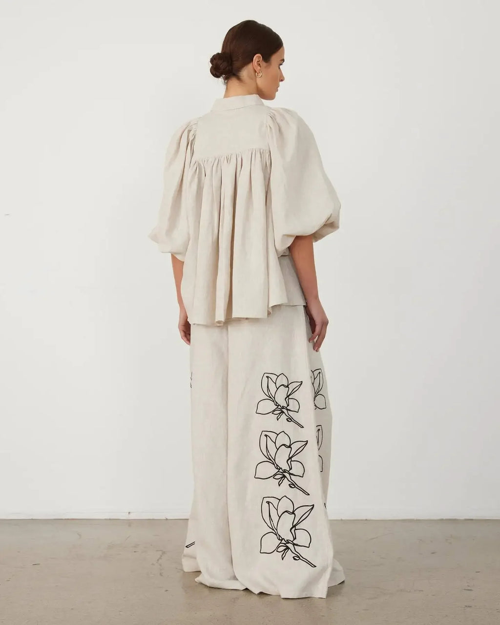 Set Camisa de Mangas Abullonadas 3/4 y Pantalones Largos Anchos