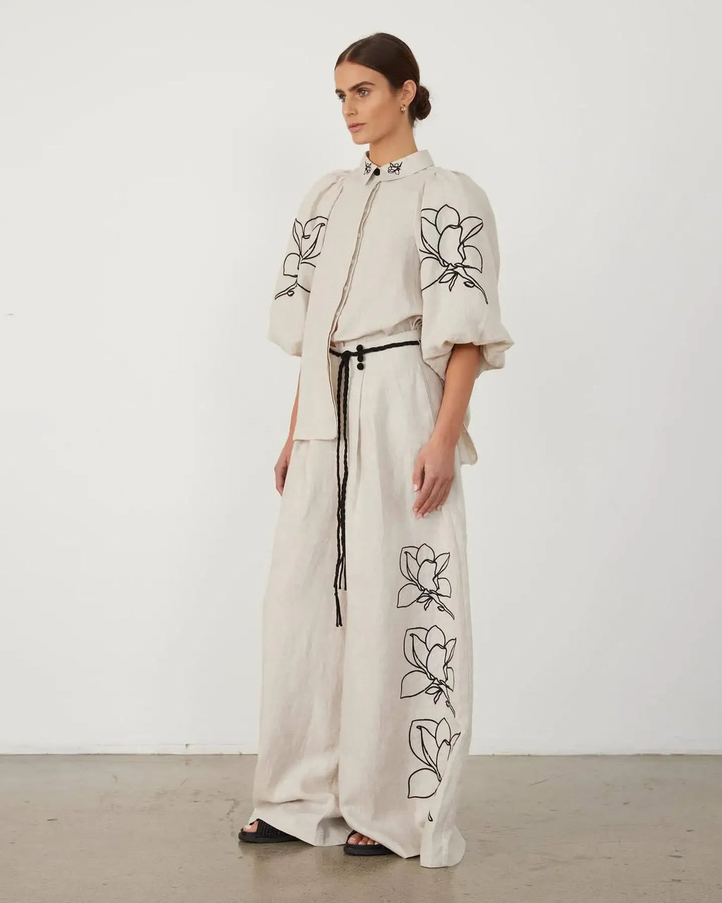 Set Camisa de Mangas Abullonadas 3/4 y Pantalones Largos Anchos