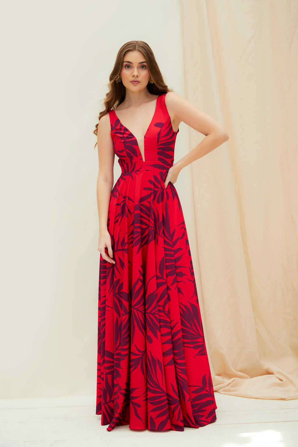 Vestido Largo Rojo Estampado