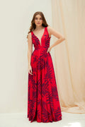 Vestido Largo Rojo Estampado