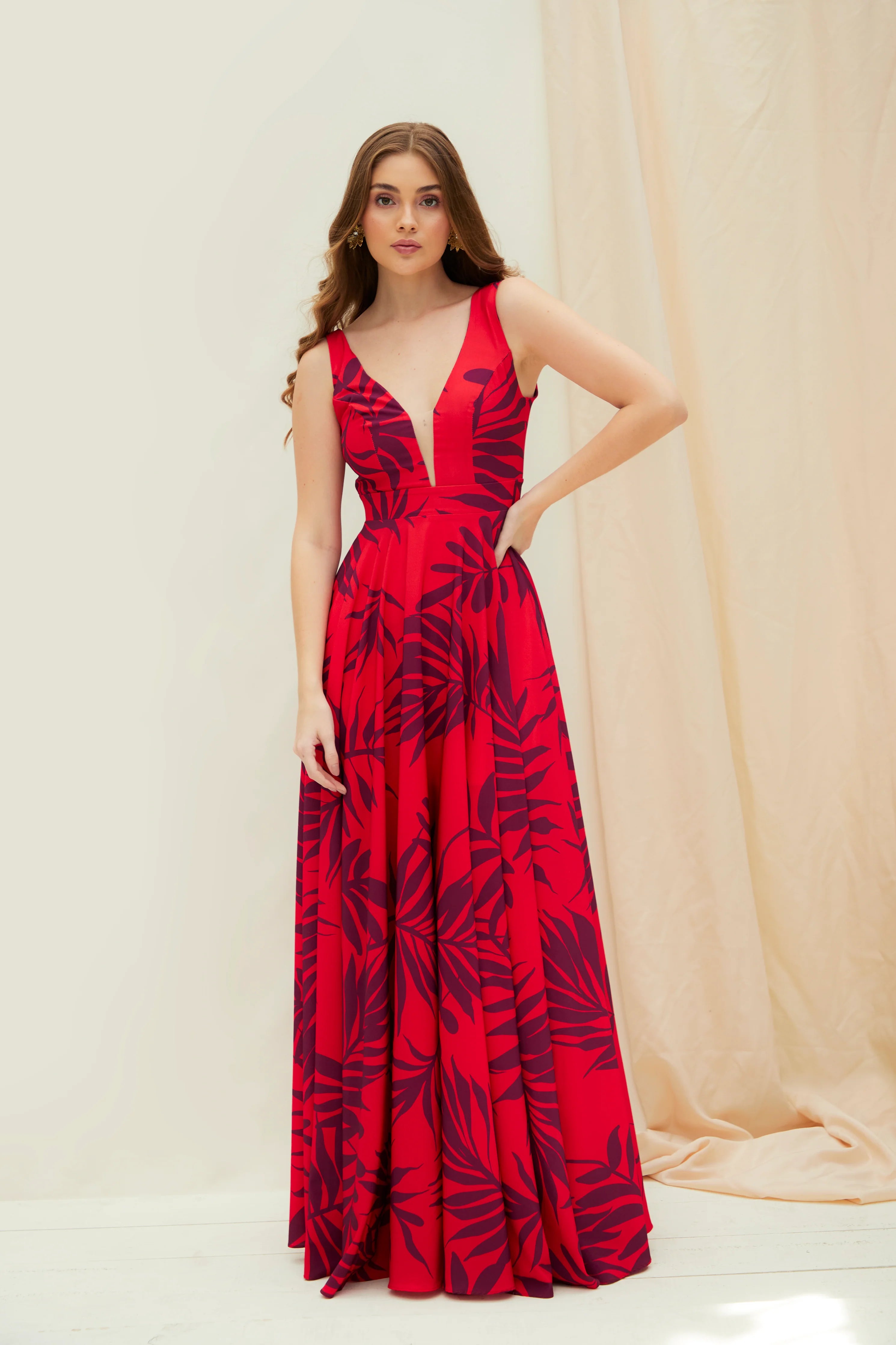 Vestido Largo Rojo Estampado