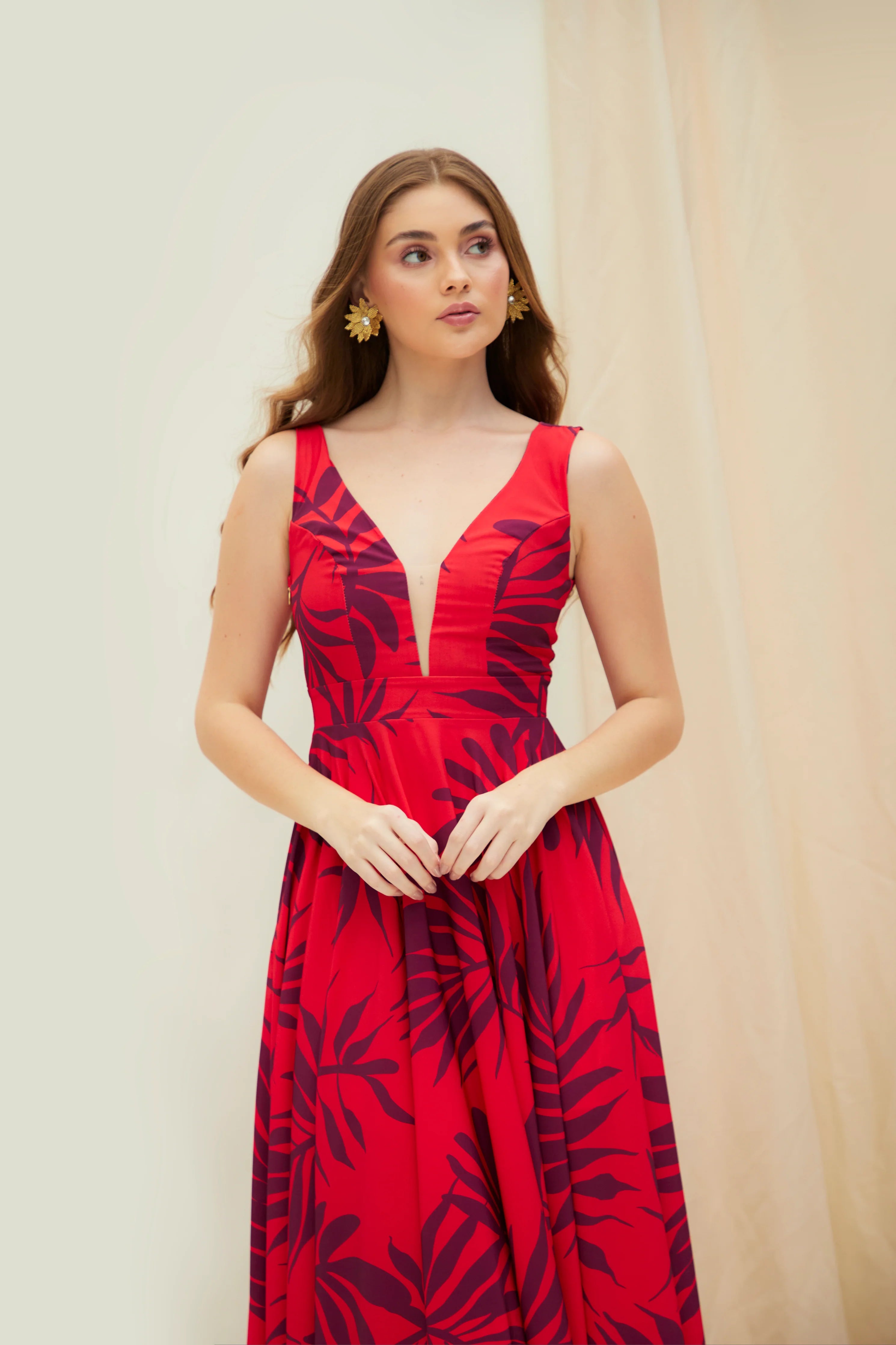 Vestido Largo Rojo Estampado