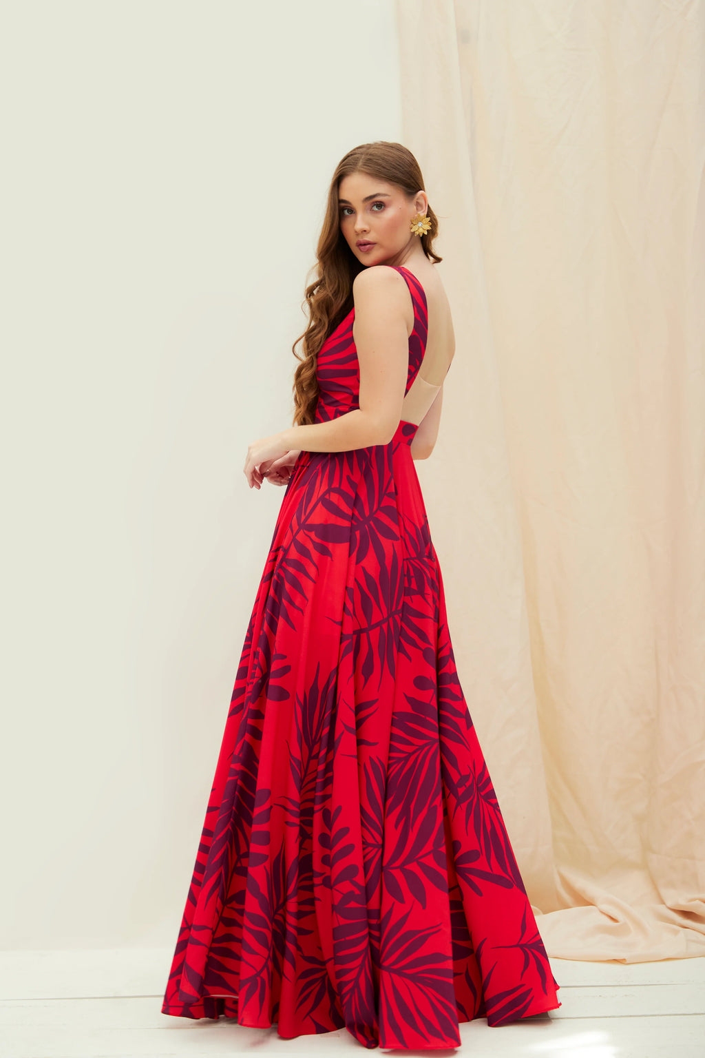 Vestido Largo Rojo Estampado