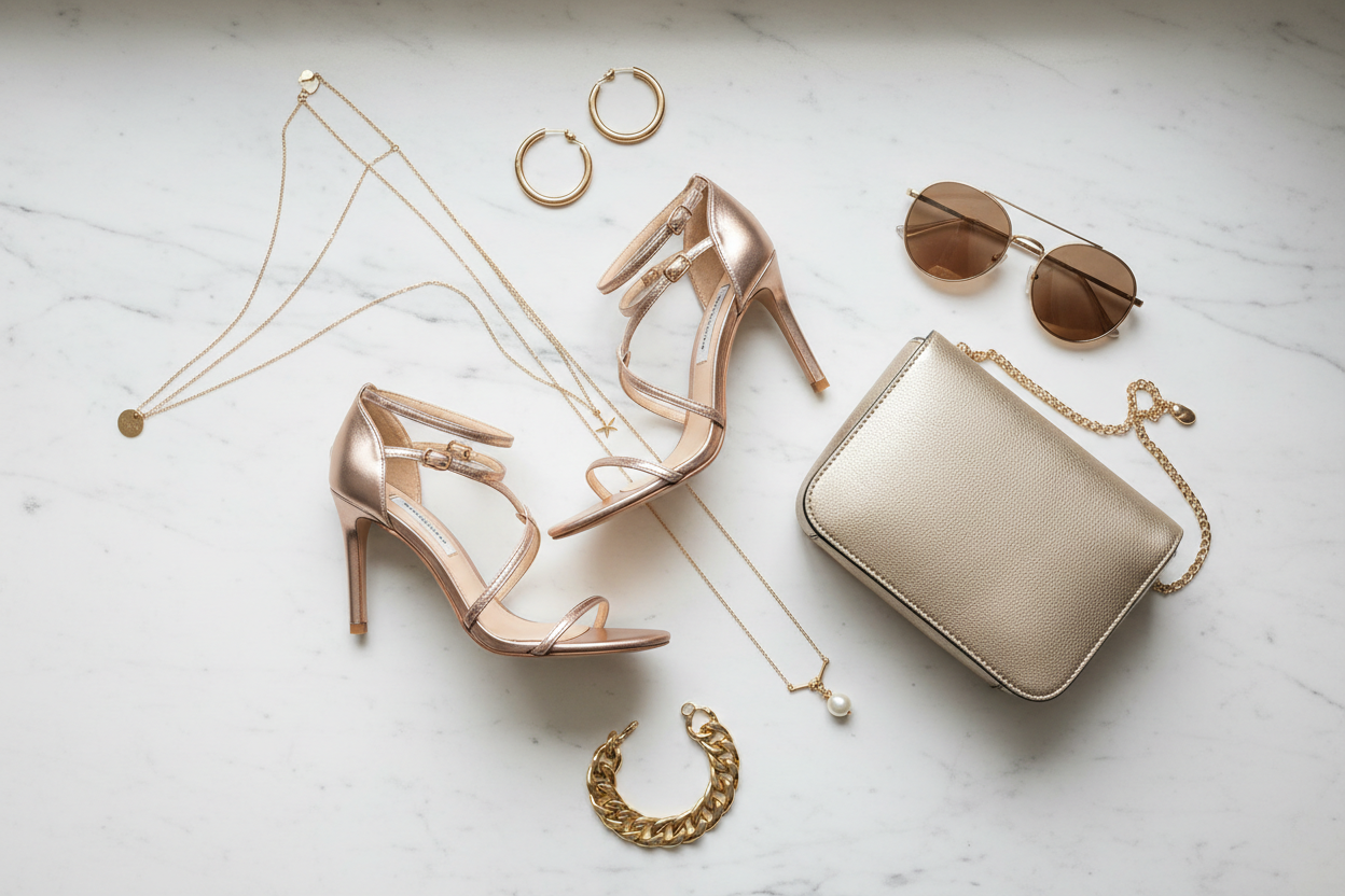 Ayudar con combinación de accesorios, calzados y bolso para vestido blanco corto one shoulder manga abullonada 3/4 y abullonado abajo